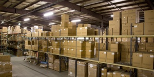 A warehouse full of boxes representing commercial real estate from Howland Development in Wilmington, MA